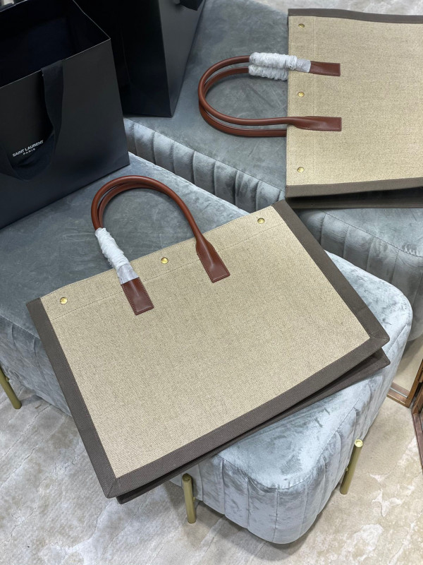 YSL RIVE GAUCHE TOTE BAG IN LINEN AND LEATHER