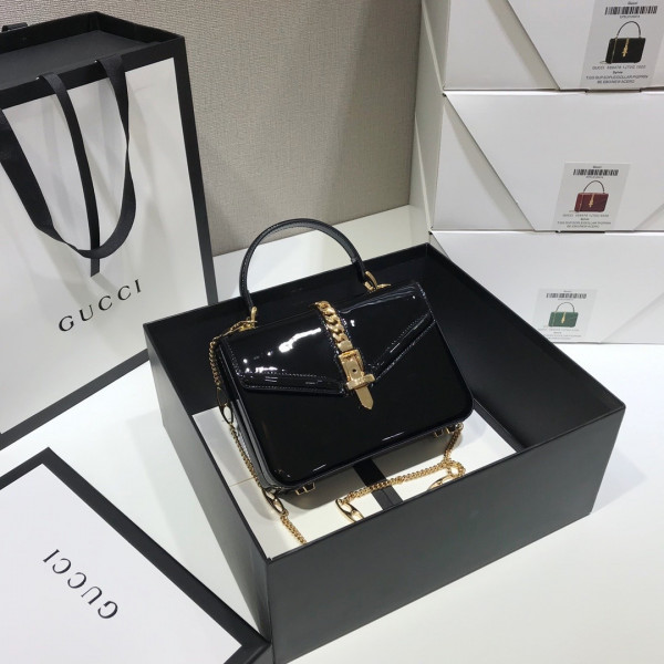 G*u*i sylvie 1969 patent leather mini top handle bag