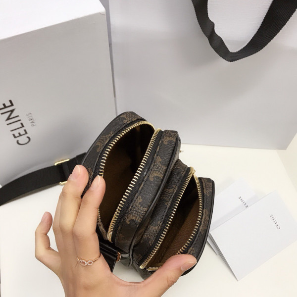 Ce**e mini pocket messenger bag in triomphe canvas and calfskin