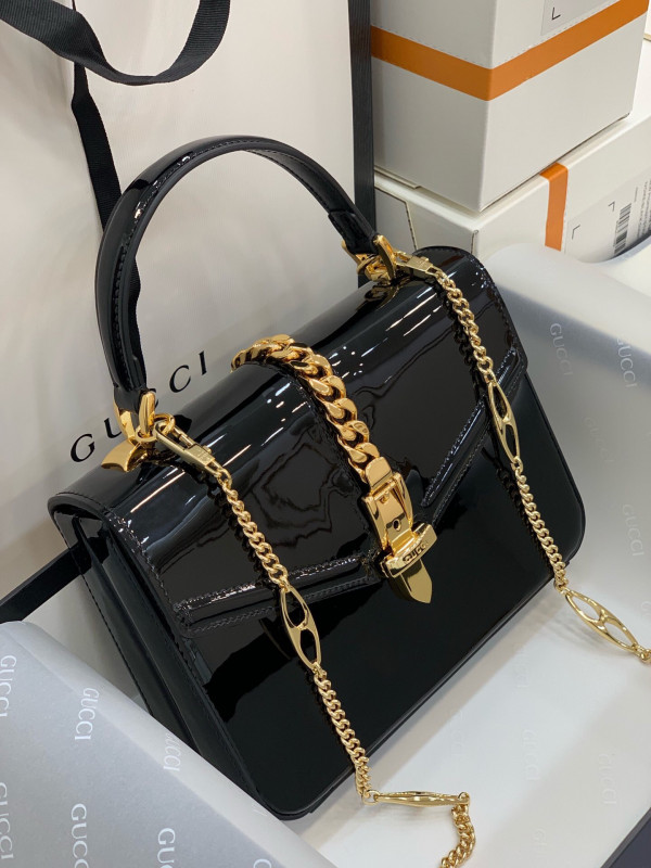 G*u*i sylvie 1969 patent leather mini top handle bag