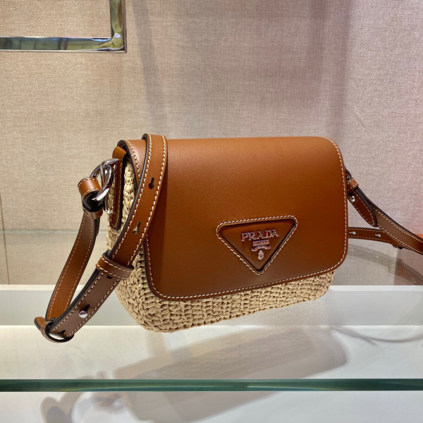 Pra*a raffia and leather shoulder bag