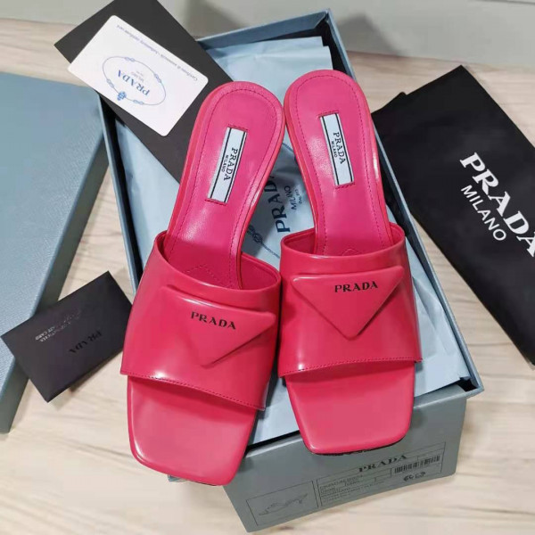 Pra*a brushed leather mid-heeled slides