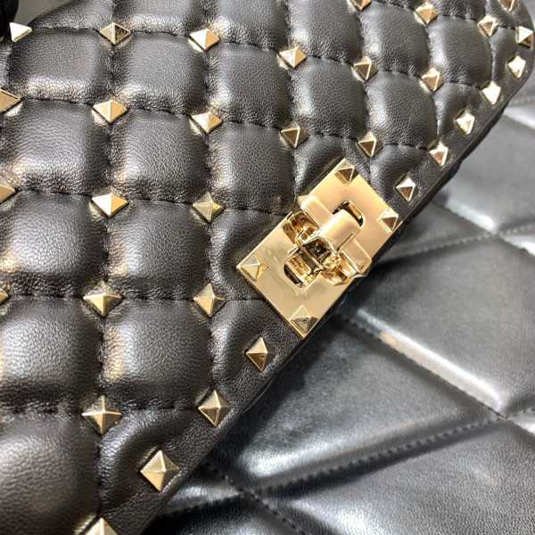 VALENTINO ROCKSTUD SPIKE SHOULDER BAG IN CRACKLE-EFFECT METALLIC