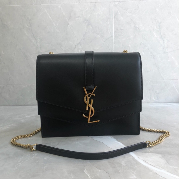 YSL MEDIUM SULPICE CHAIN BAG IN BURGUNDY LEATHER