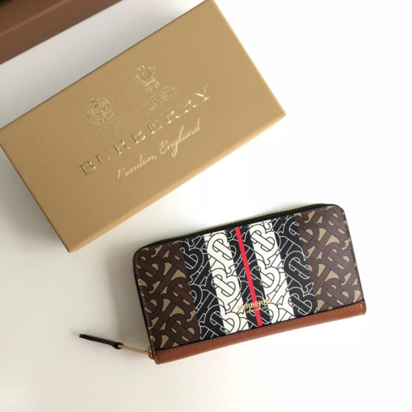 B**rry monogram stripe e-canvas and leather ziparound wallet