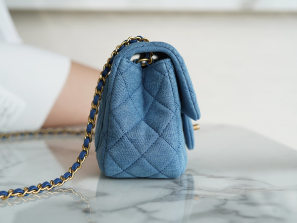 CL Denim Quilted Mini Pearl Crush Flap Blue