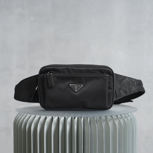Pra*a navy re-nylon and saffiano leather shoulder bag