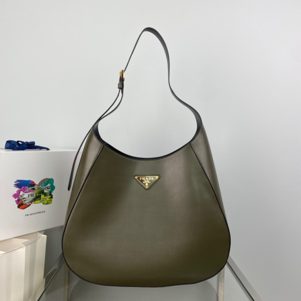 Pra*a large leather shoulder bag with topstitching