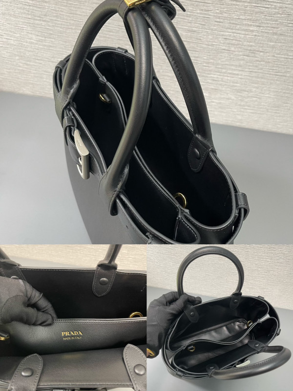 Pra*a buckle large leather handbag with belt-32*23*11cm