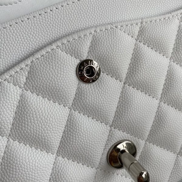 CL A01112 White Large 25.5 Calfskin Leather Flap Bag