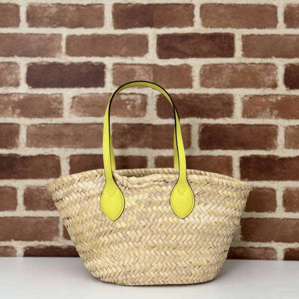 G*u*i mini straw tote with G*u*i logo