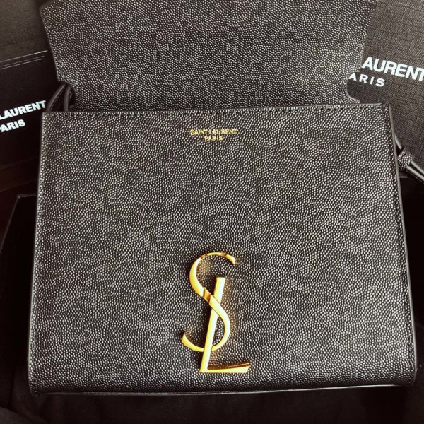 YSL CASSANDRA MINI TOP HANDLE BAG IN GRAIN DE POUDRE EMBOSSED LEATHER